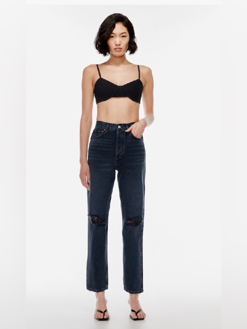 Agolde Washed Charcoal High-Rise Straight Jeans
